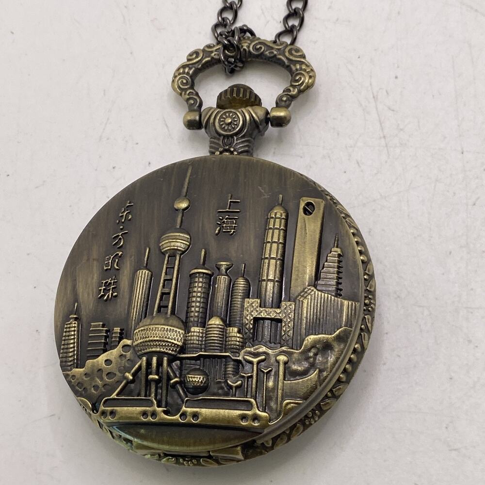 Shanghai Brass Pocket Watch Necklace Works New Battery